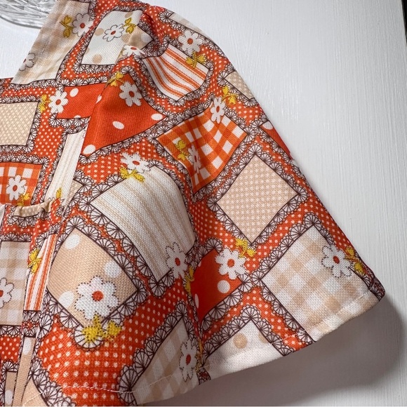 Vintage 60s/70s Orange Floral Short Sleeve Top Retro Boxy Women’s Size XL Boho - Picture 5 of 16
